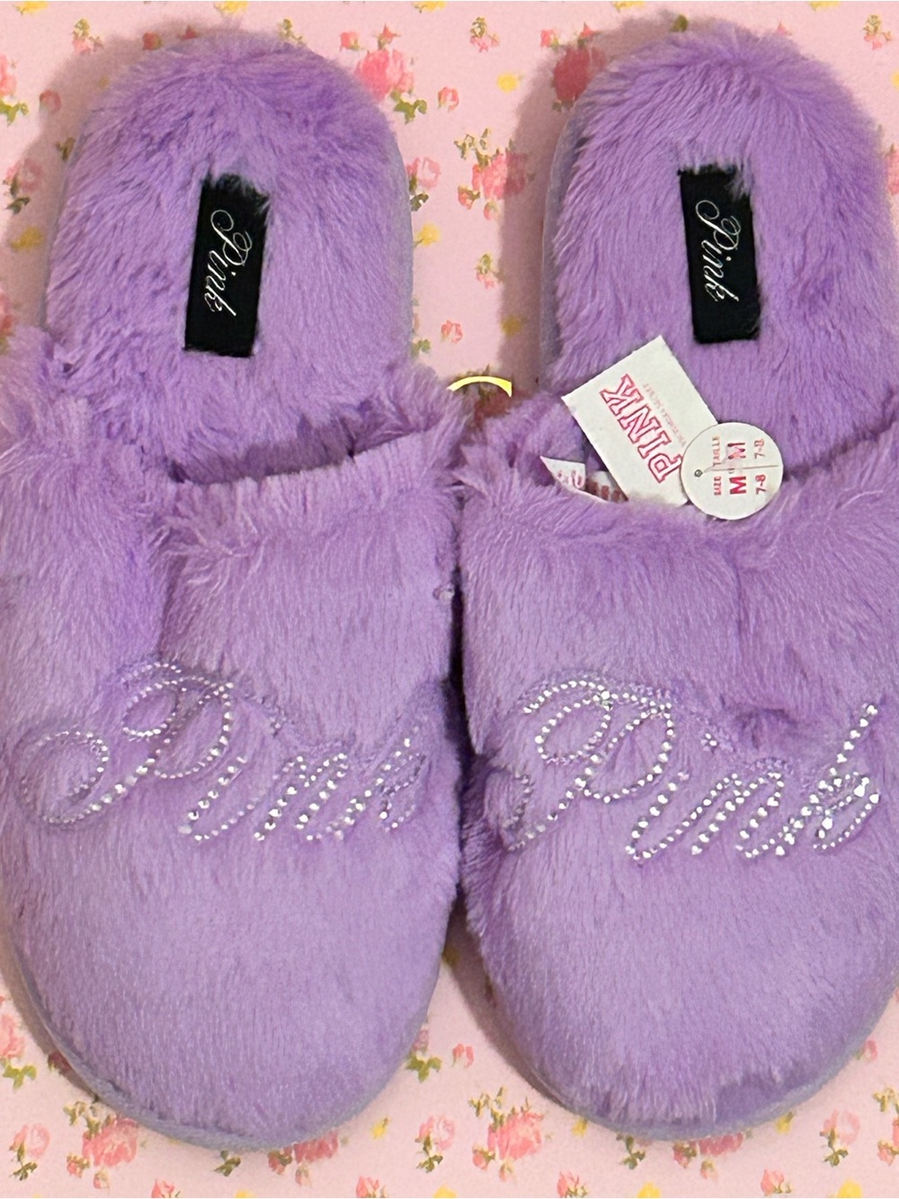Victoria Secret Pink Lilac Bling Slippers size M 7-8 NWT
